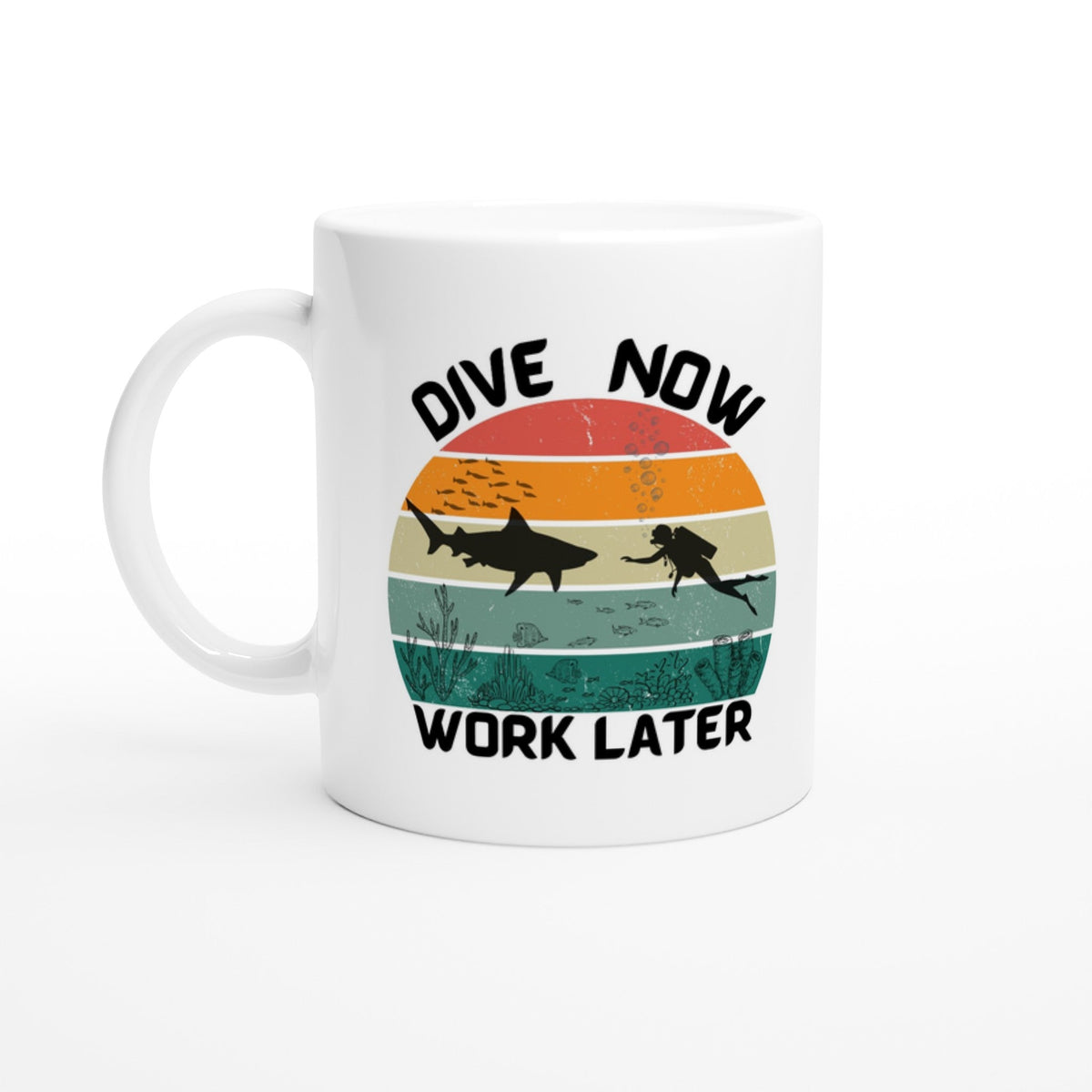 Dive Now, Work Later mug
