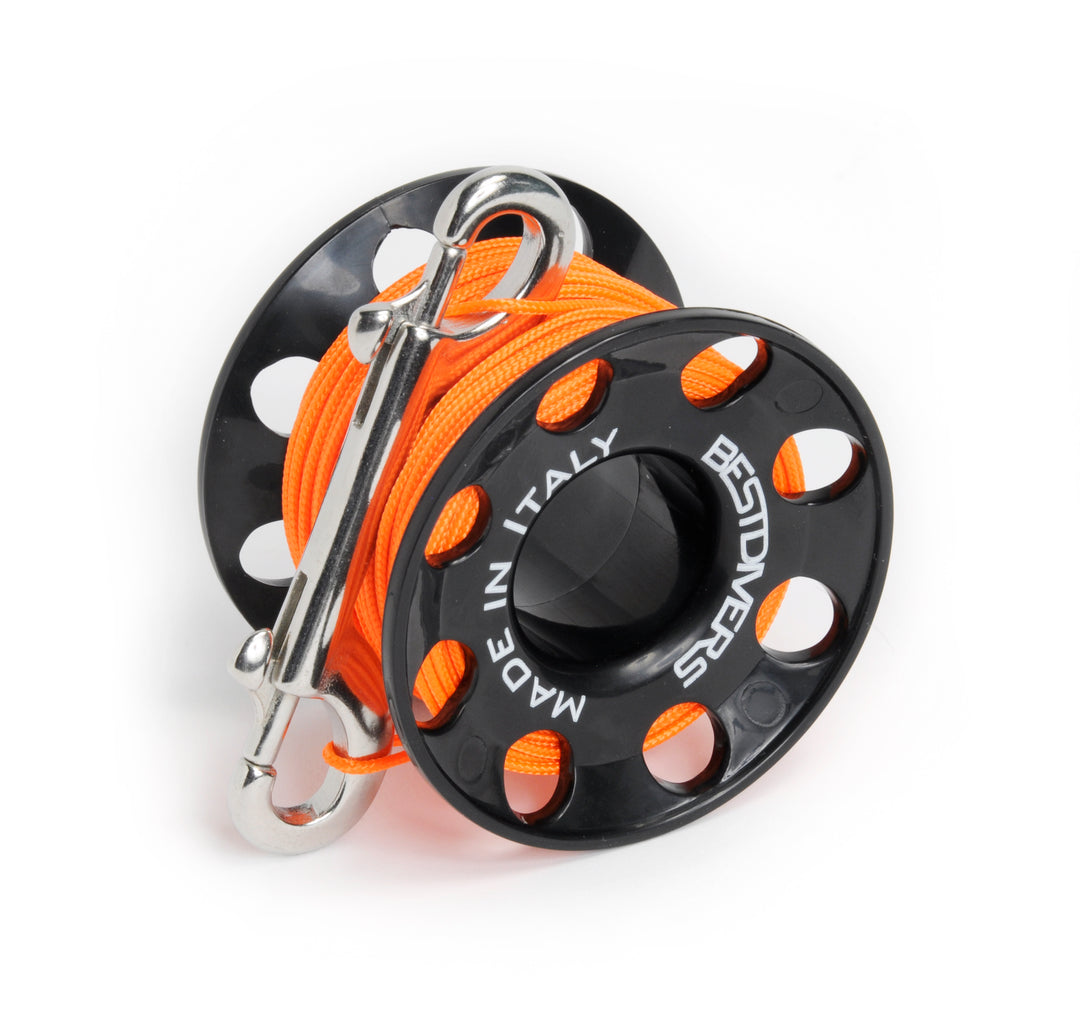 Dive reel with orange line and 100mm Stainless steel carabiner