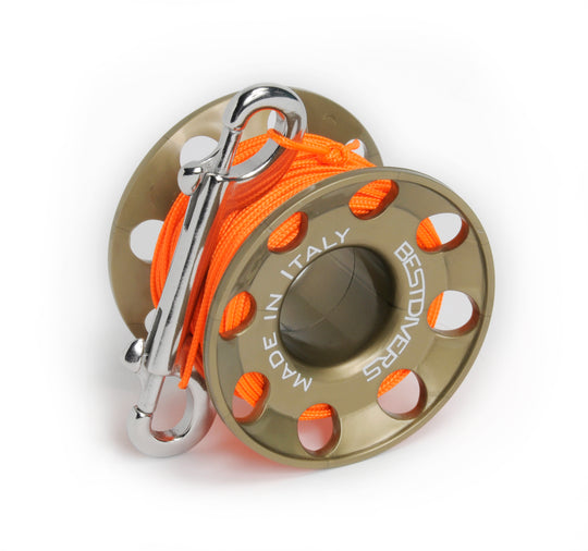 Dive reel with orange line and 100mm Stainless steel carabiner